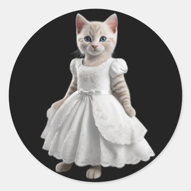 Pegatina Redonda gatos lindos y graciosos con ropa (Anverso)