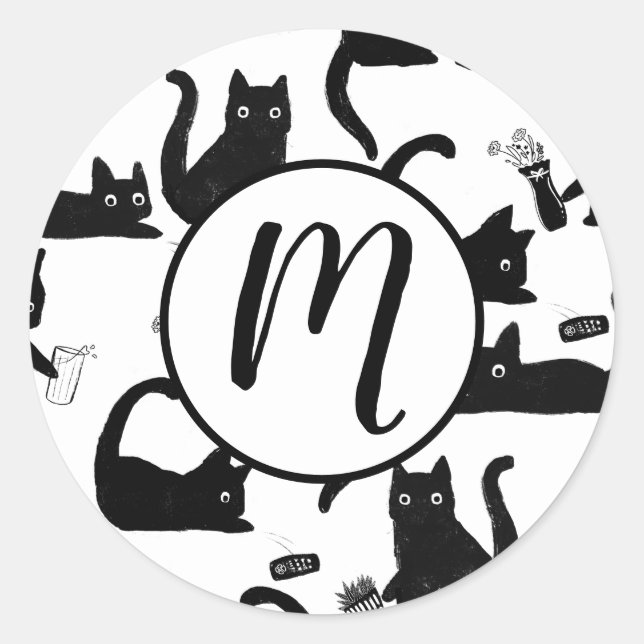 Pegatina Redonda Gatos malos golpeando a las cosas (Anverso)