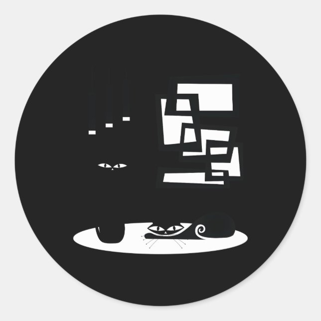 Pegatina Redonda Gatos Modernos Y Atómicos De Mediano Siglo (Anverso)