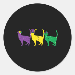 Pegatina Redonda Gatos Morado Amarillo Verde Louisiana Mardi Gras M