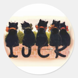 Pegatina Redonda Gatos negros afortunados