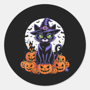 Pegatina Redonda Gatos negros antiguos de Halloween Calabazas espel