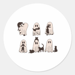 Pegatina Redonda Gatos Negros Con Disfraz Fantasma - Hallo De Gato