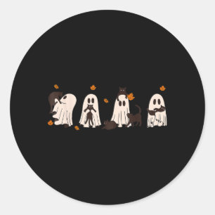 Pegatina Redonda Gatos Negros En Cute Ghost Cat Halloween