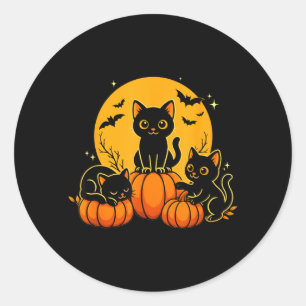 Pegatina Redonda Gatos Negros Lindos Disfraz de Calabaza de Hallowe