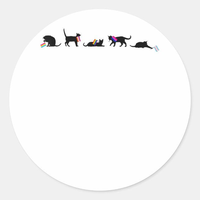 Pegatina Redonda Gatos negros portando banderas LGBT apoyo al orgul (Anverso)