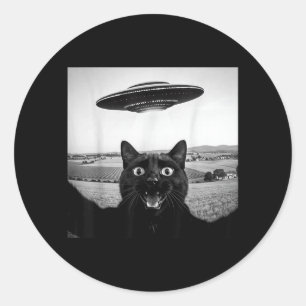 Pegatina Redonda Gatos Negros Selfie Ovni Alien Regalos Divertidos 