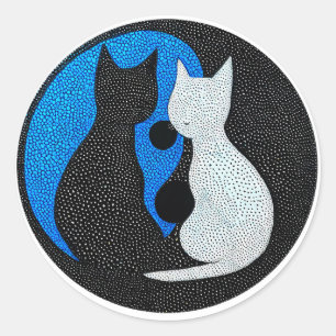 Pegatina Redonda 🐾 Gatos negros y blancos Armonía yin yang💙