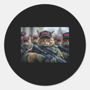 Pegatina Redonda Gatos para el ejército mega de Trump bandera ameri