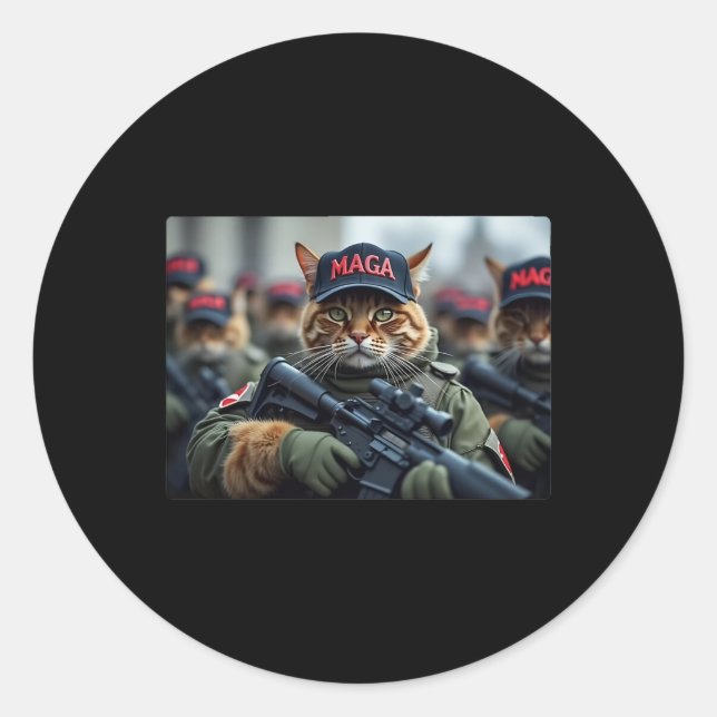 Pegatina Redonda Gatos para el ejército mega de Trump bandera ameri (Anverso)