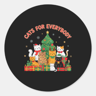 Pegatina Redonda Gatos para todos Navidad Gato Divertido Navidad Mu