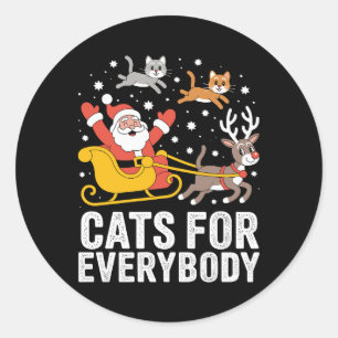 Pegatina Redonda Gatos para todos Navidad Gato Santa Navidad