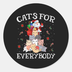 Pegatina Redonda Gatos Para Todos Navidades Gato Divertido Santa Xm