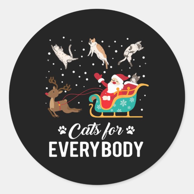 Pegatina Redonda Gatos Para Todos Navidades Gato Gracioso Navidad S (Anverso)