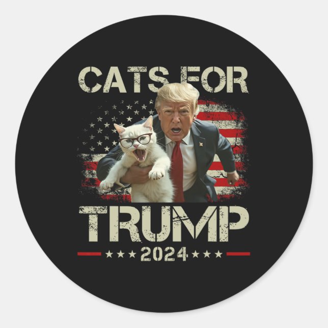 Pegatina Redonda Gatos Para Trump 2024 Divertido Voto Para Trump -  (Anverso)