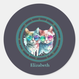 Pegatina Redonda gatos pareja valentina Day Funny