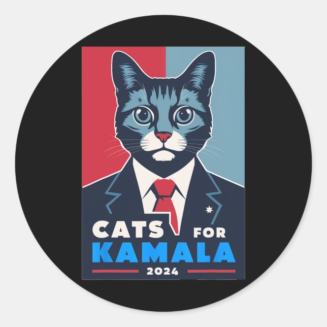 Pegatina Redonda Gatos perfectos para Kamala Harris 2024 Presidente (Anverso)