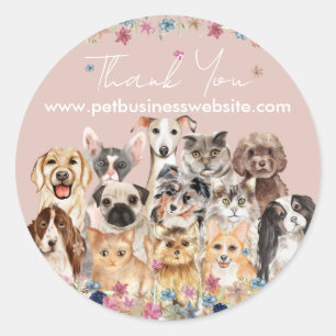 Pegatina Redonda Gatos Perros Gracias Rosa