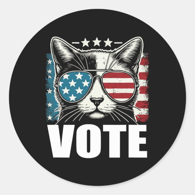 Pegatina Redonda Gatos Por La Votación Kamala Harris 2024 (Anverso)