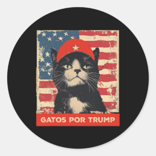 Pegatina Redonda Gatos Por Trump Español Divertido Gato Apoyo Polít