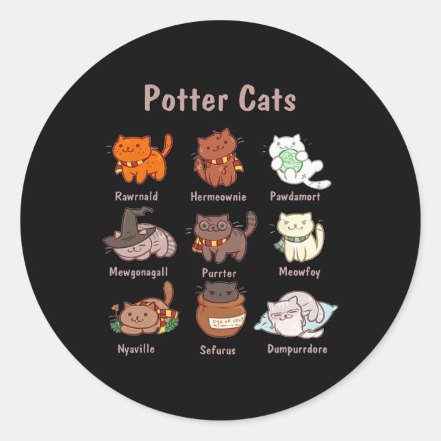 Pegatina Redonda Gatos Potter Para Los Amantes Del Gato (Anverso)