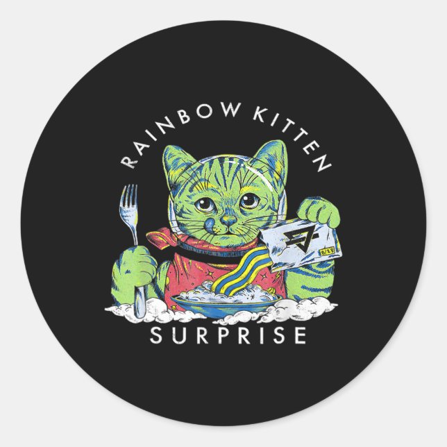 Pegatina Redonda Gatos Rainbow Kitten Surprise Cute Etro Animal (Anverso)
