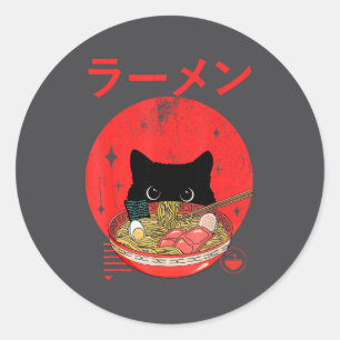 Pegatina Redonda Gatos Ramen Japonés Camisetas Gráficas Divertidas