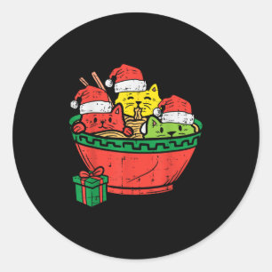 Pegatina Redonda Gatos Ramen Santa Anime Navidad Xmas Niños Niñas M