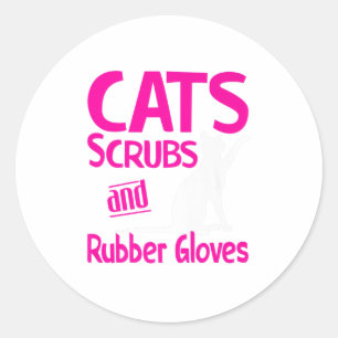 Pegatina Redonda Gatos Scrubs Rubber Guantes Graciosa Enfermera Cat