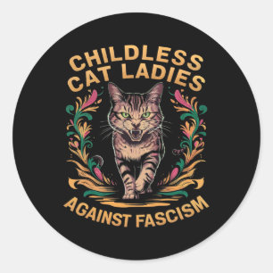 Pegatina Redonda Gatos sin hijos contra el fascismo 1