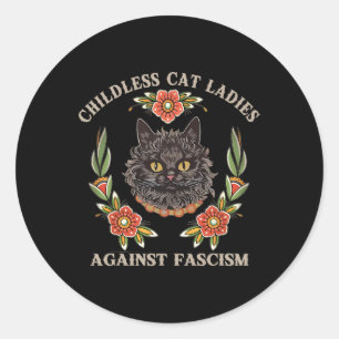 Pegatina Redonda Gatos sin hijos contra mujeres fascistas