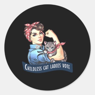 Pegatina Redonda Gatos Sin Niños Las Damas Votan Rosie The Riveter 