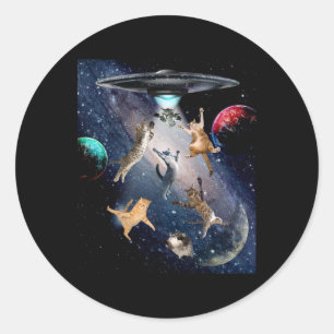 Pegatina Redonda Gatos Ufo Para Adultos Galaxia Gatos Cute Amante
