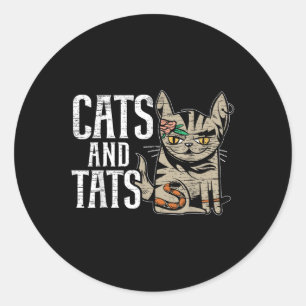 Pegatina Redonda Gatos Y Gatos Tatuajes Tatuaje Tattoo Tattoooing K