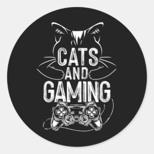 Pegatina Redonda Gatos Y Juegos Divertidos Para La Madre Gato Gato