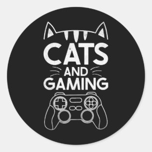 Pegatina Redonda Gatos Y Juegos Graciosos Gante Amante Gaming Gigan