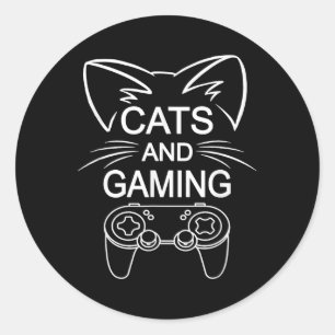 Pegatina Redonda Gatos Y Juegos Graciosos Gante Amante Gaming Gigan