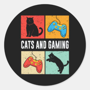 Pegatina Redonda Gatos Y Juegos Para El Juego De Videojuego De Gato