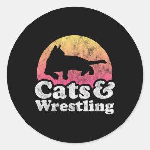 Pegatina Redonda Gatos Y Luchadores De Hombres O Mujeres Gatos Y Lu