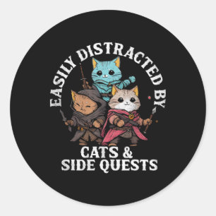 Pegatina Redonda Gatos y misiones secundarias Diseño de gato para j