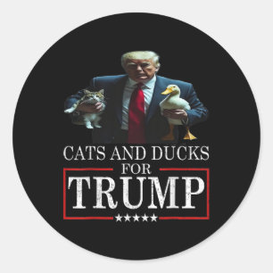 Pegatina Redonda Gatos y patos para Trump 2024 Gatitos y patos para
