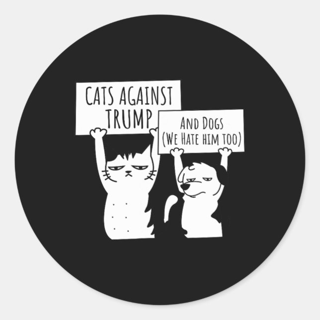 Pegatina Redonda Gatos Y Perros Contra Trump (Anverso)