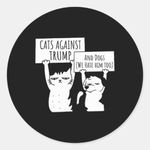 Pegatina Redonda Gatos Y Perros Contra Trump