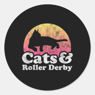Pegatina Redonda Gatos Y Rodillos Derby Hombres O Mujeres Gatos