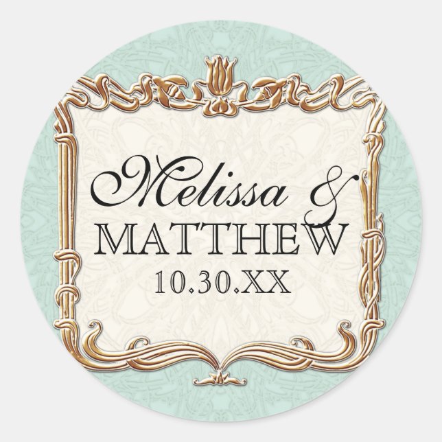 Pegatina Redonda Gatsby Art Deco Nouveau Lace Faux Gold Tulip (Anverso)