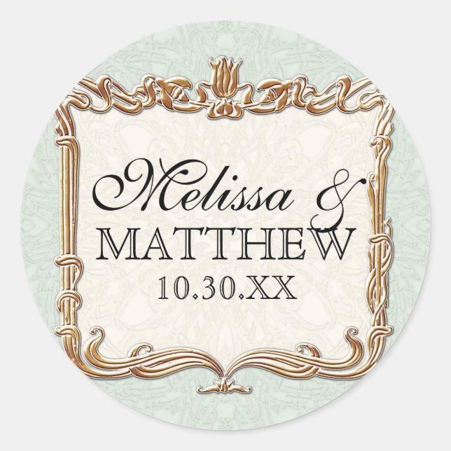 Pegatina Redonda Gatsby Art Deco Nouveau Lace Faux Gold Tulip (Anverso)