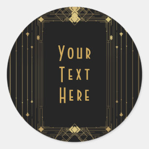 Pegatina Redonda Gatsby de oro y negro Art Deco Roaring 20's Elegan