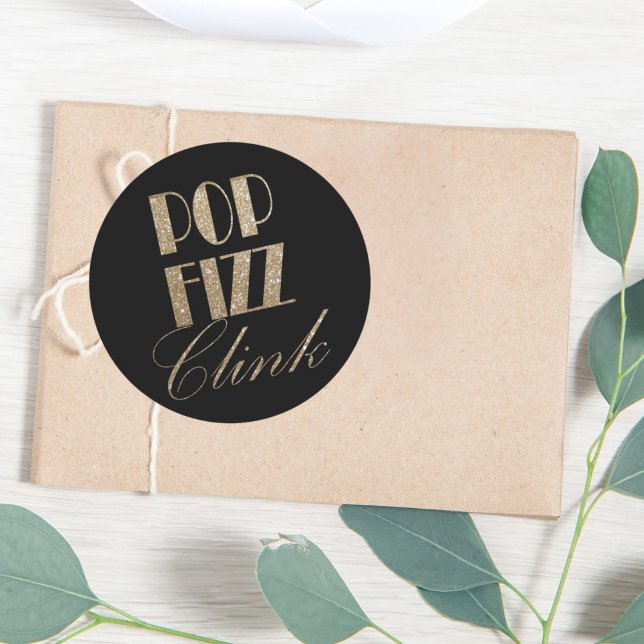 Pegatina Redonda Gatsby fiesta Gold y Black Pop Fizz Clink (Gatsby party Gold and Black Pop Fizz Clink Classic Round Sticker)