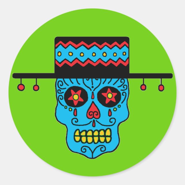 Pegatina Redonda Gaucho Sugar Skull (Anverso)