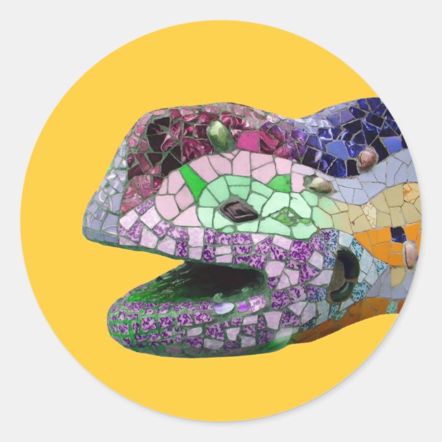 Pegatina Redonda Gaudi Lizard Head Mosaics (Anverso)